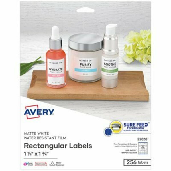 Avery Dennison Avery, REMOVABLE DURABLE WHITE RECTANGLE LABELS W/ SURE FEED, 1 1/4 X 1 3/4, 256PK 22828